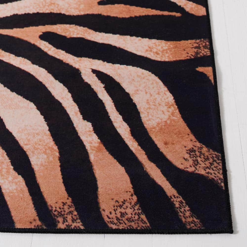 Black and Light Orange Faux Fur 6' x 9' Washable Rug