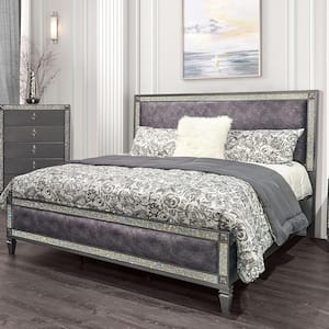 Augenst Gray Wood Frame Full Panel Bed with Upholstered Headboard