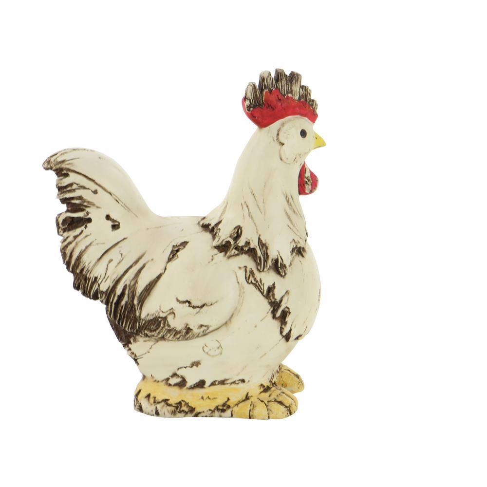 12" Distressed White Polystone Rooster Garden Sculpture