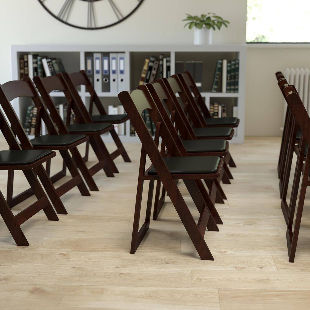 Elegant Mahogany Wood Folding Chair with Vinyl Padded Seat