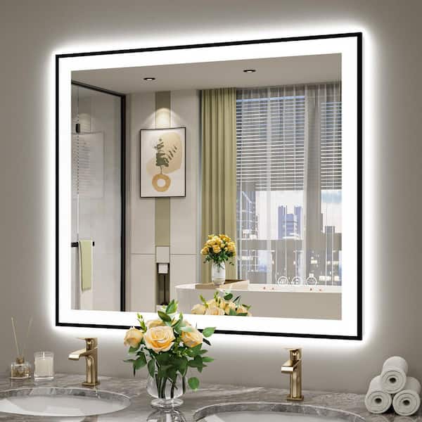 40 in. W x 36 in. H Rectangular Framed Front and Back LED Lighted Anti-Fog Wall Bathroom Vanity Mirror in Tempered Glass