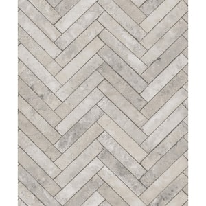 Bricks and More Collection Grey Herringbone Brick Matte Finish Vinyl on Non-Woven Non-Pasted Wallpaper Roll