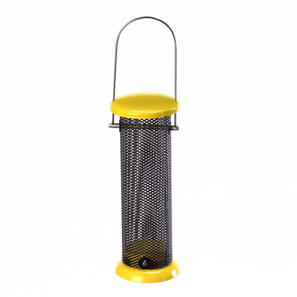 Yellow Metal and Mesh Hanging Nyjer Seed Feeder