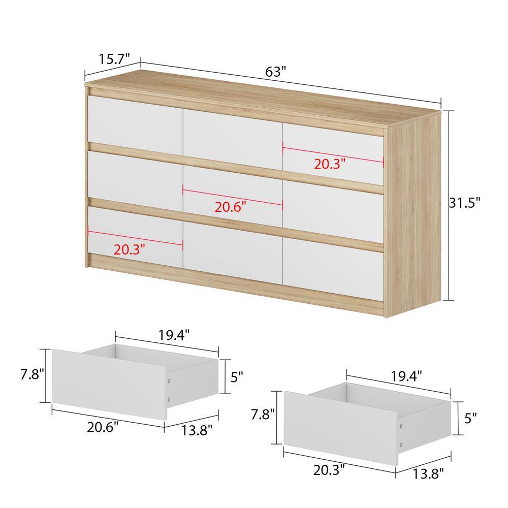 Black 9-Drawer Wood Chest of Drawers 31.5 in. H x 63 in. W x 15.7 in. D Storage Cabinet - thumbnail 9