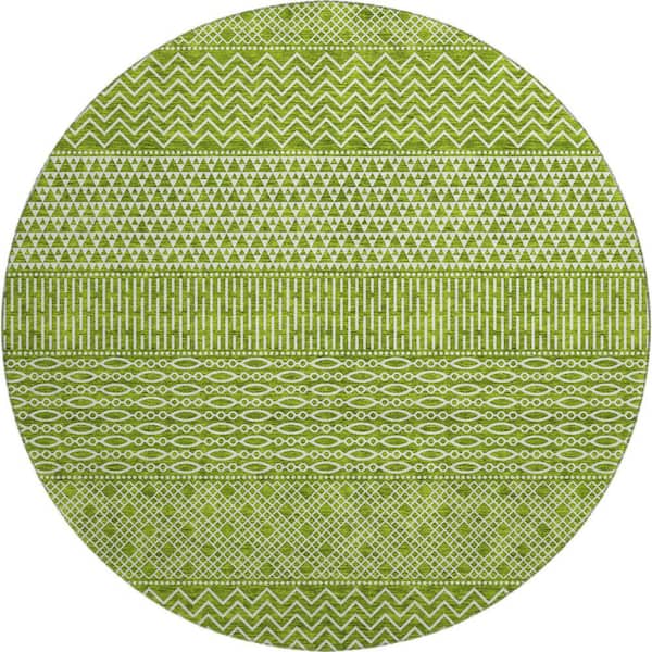Addison Rugs Mayfield Premium Machine Washable Abstract AMF939 Lime 8 ft. x 8 ft. Round Rug