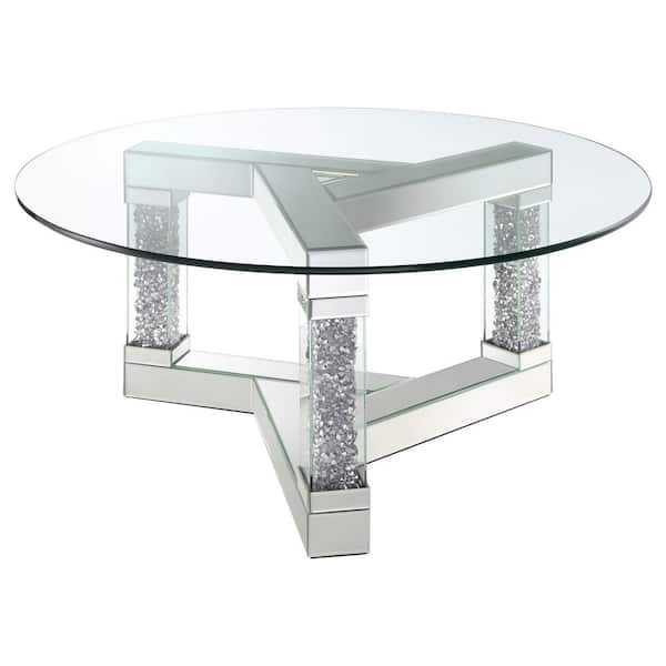 Coaster Octave 39.75 in. Mirrored Round Glass Top Coffee Table with Square Post Legs