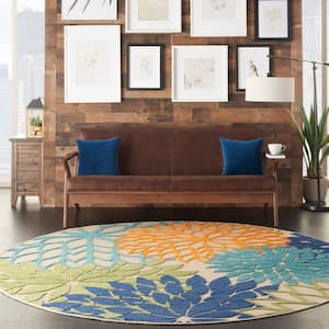 Aloha Multicolor 8 ft. x 8 ft. Floral Modern Indoor/Outdoor Round Area Rug