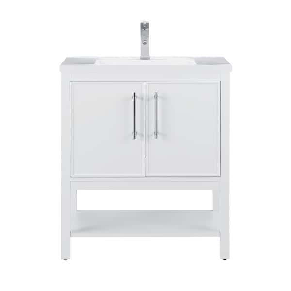 Taylor 30 in. W x 18.5 in. D x 34.5 in. H Bath Vanity in White with Ceramic Vanity Top in White with White Sink