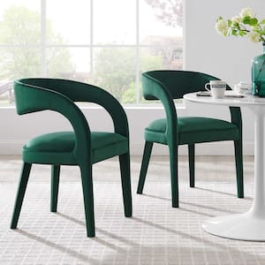 Pinnacle Performance Velvet Dining Chair Set of 2 in Green