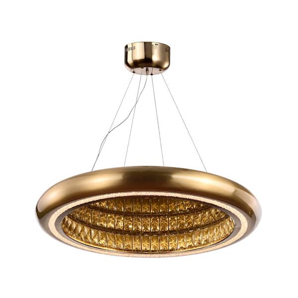Palace 32 in. Round 3D Brass Infinity Mirror Chandelier 52W 3000K LED Light for Living Room, Dining Room, Kitchen