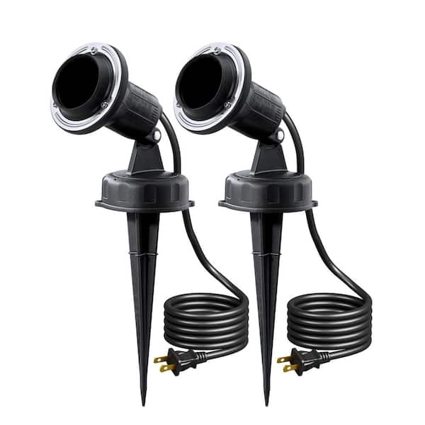 EDISHINE 120-Volt Black Plug in Outdoor Waterproof Spotlight Socket with No Bulbs Included, (2-Pack)