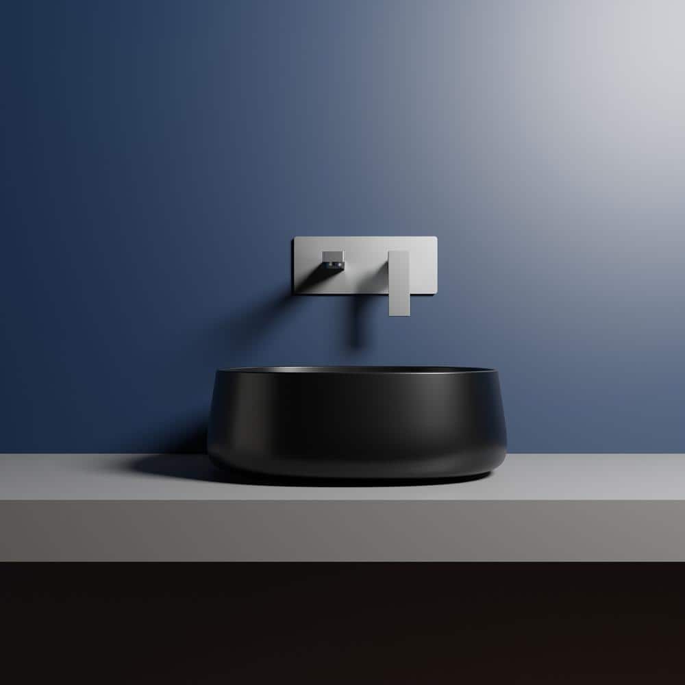 Matte Black Ceramic Square Wall-Mount Bathroom Sink
