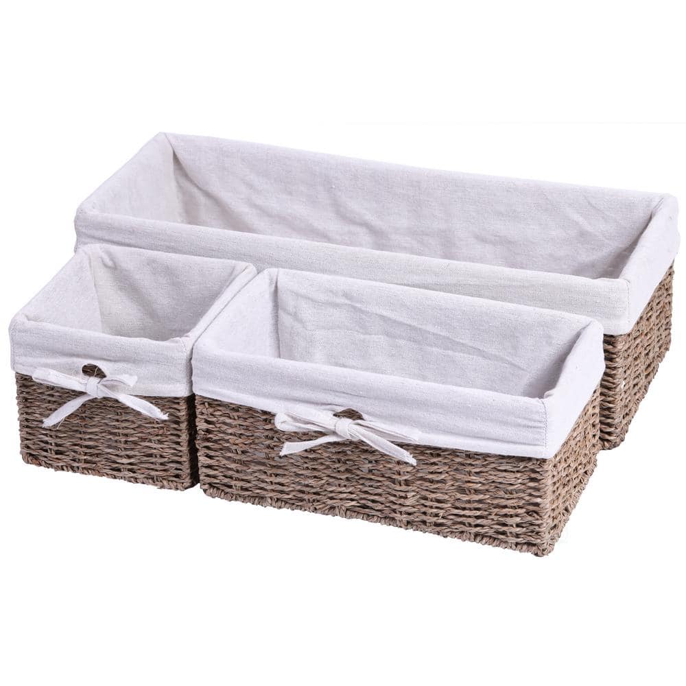 New Vintiquewise Lined Wicker Storage Shelf Baskets With Lid QI003115 
