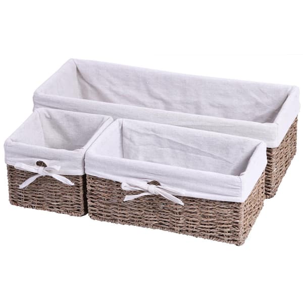 Vintiquewise 19.75 in. x 6 in. Seagrass Shelf Storage Baskets with Lining (3-Set)