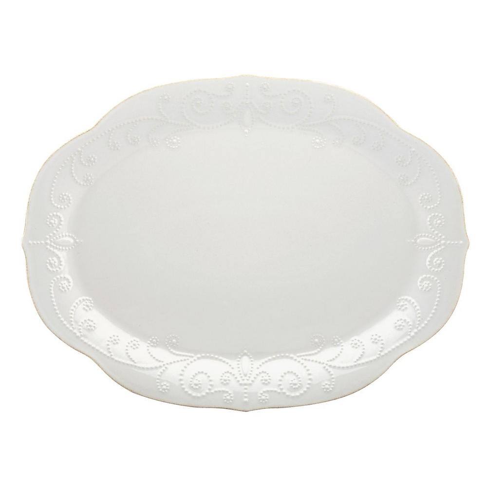 White Ceramic Oval Serving Platter with Textured Pattern