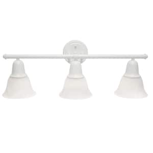 7.75 in. 3-Light White and Alabaster Shades Metal Glass Shade Vanity Uplight Downlight Wall Fixture
