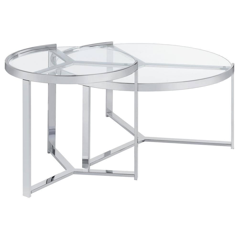 Delia Round Chrome and Glass Nesting Coffee Table Set