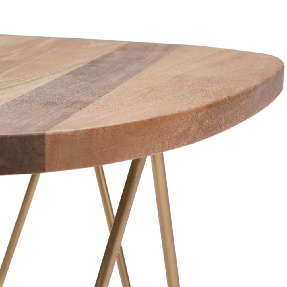 Patrice Boomerang Mango Wood Table with Matte Gold Hairpin Legs