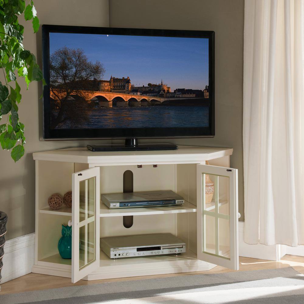 Riley Holliday 46" White Composite Wood Corner TV Stand with Cabinet