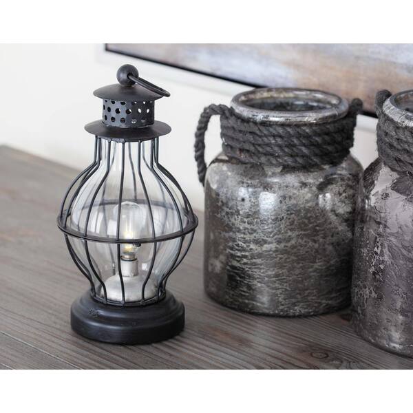 Litton Lane Vintage Black Iron Classic Bulb-Shaped LED Lantern
