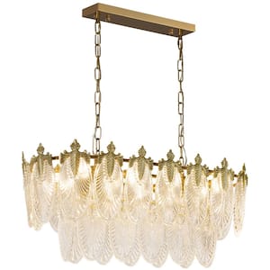 31.5 in. 8-Lights Modern Gold Luxury Crystal Chandelier, Leaf Texture Crystal Pendant Light for Kitchen, Bulbs Included