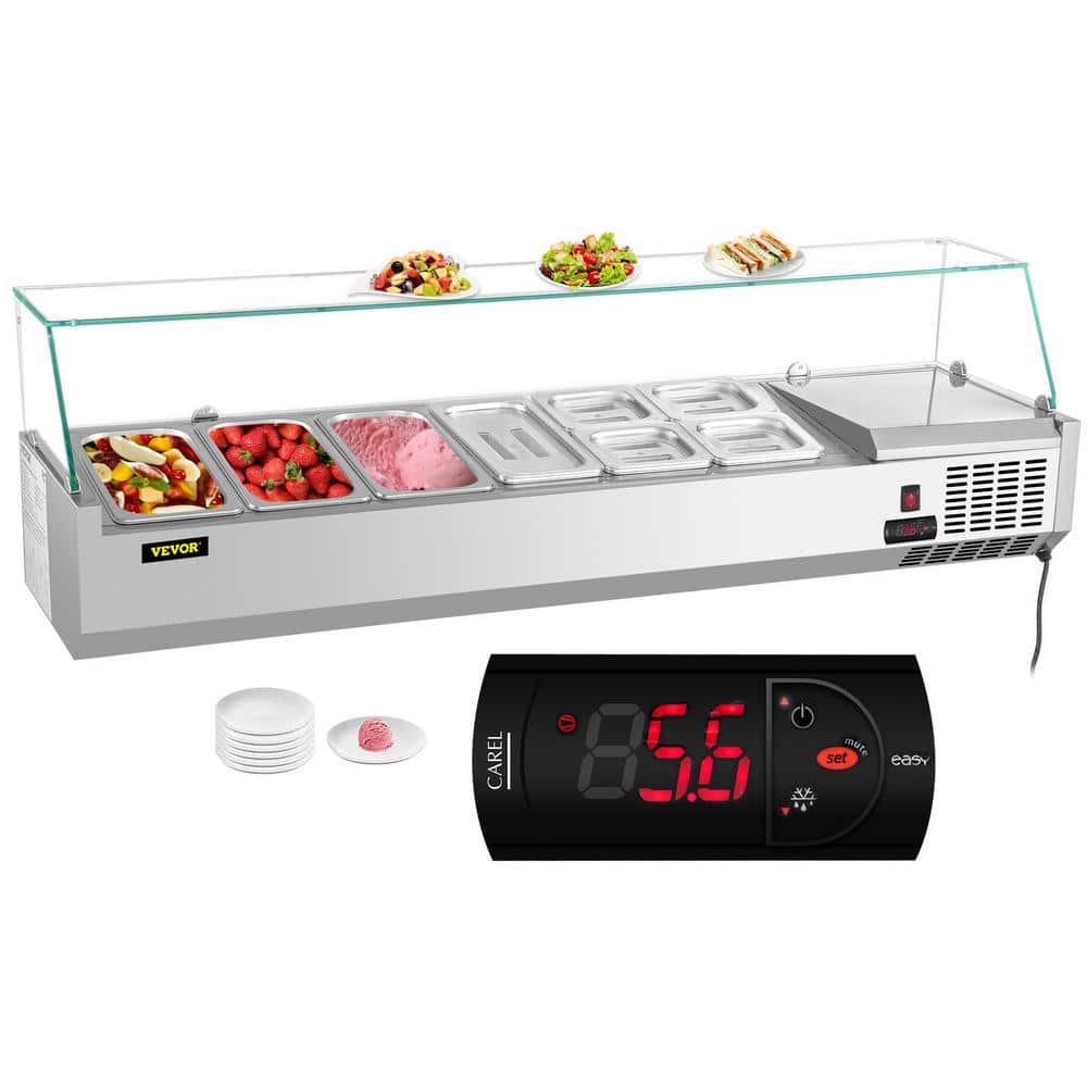 Refrigerated Condiment Prep Station 60 in. 16.8 Qt. Sandwich Prep Table with 4 1/3 Pans and 4 1/6 Pans, 146-Watt