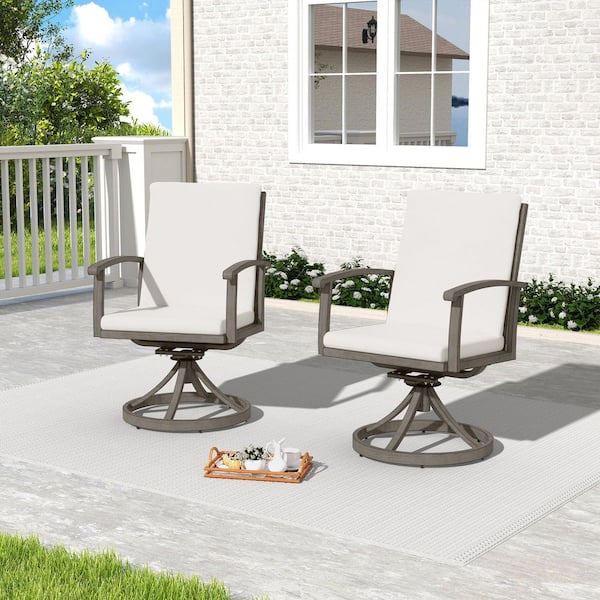 Serenity Gardens Aluminum Patio Swivel Chairs with Gray Cushions (2-Pack)