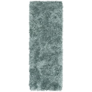 Kuki Chie Glam Solid Textured Ultra-Soft Light Blue 2 ft. 3 in. x 7 ft. 3 in. Runner Rug Two-Tone Shag