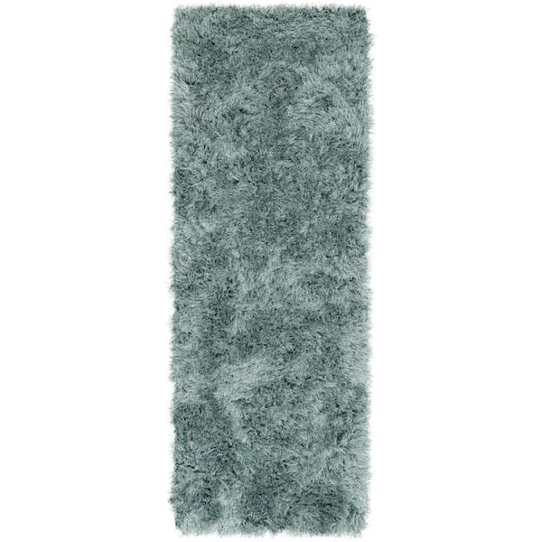 Well Woven Kuki Chie Glam Solid Textured Ultra-Soft Light Blue 2 ft. 3 in. x 7 ft. 3 in. Runner Rug Two-Tone Shag