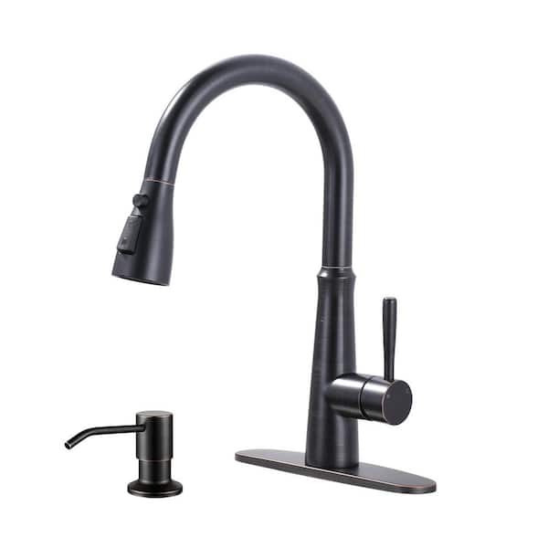 15.4 in. Single Handle Stainless Steel Pull Down Kitchen Faucet with 360° Degree Spout Swivel and in Oil Rubbed Bronze