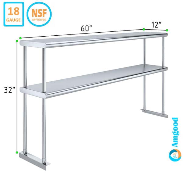 AMGOOD 12 in. x 60 in. Stainless Steel Double OverShelf for