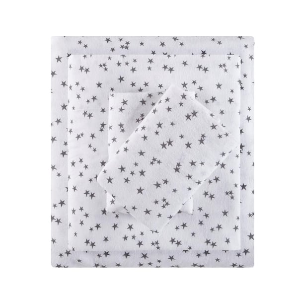 Intelligent Design Cozy Soft 4-Piece Grey Stars Cotton Full Sheet Set