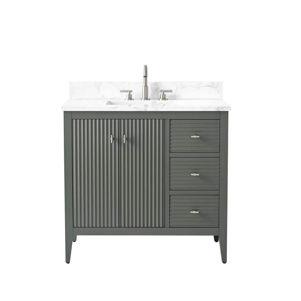 Vintage Green Single Sink Bathroom Vanity with Marble Top