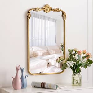 19 in. W x 32 in. H Rectangular Baroque Antique Gold Framed Accent Decorative Wall Mirror