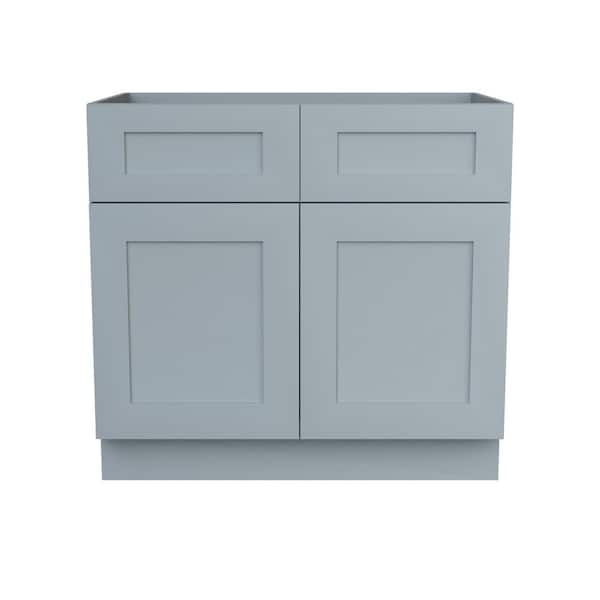 36 in. W x 24 in. D x 34.5 in. H Ready to Assemble Plywood Shaker Drawer Base Kitchen Cabinet in Gray
