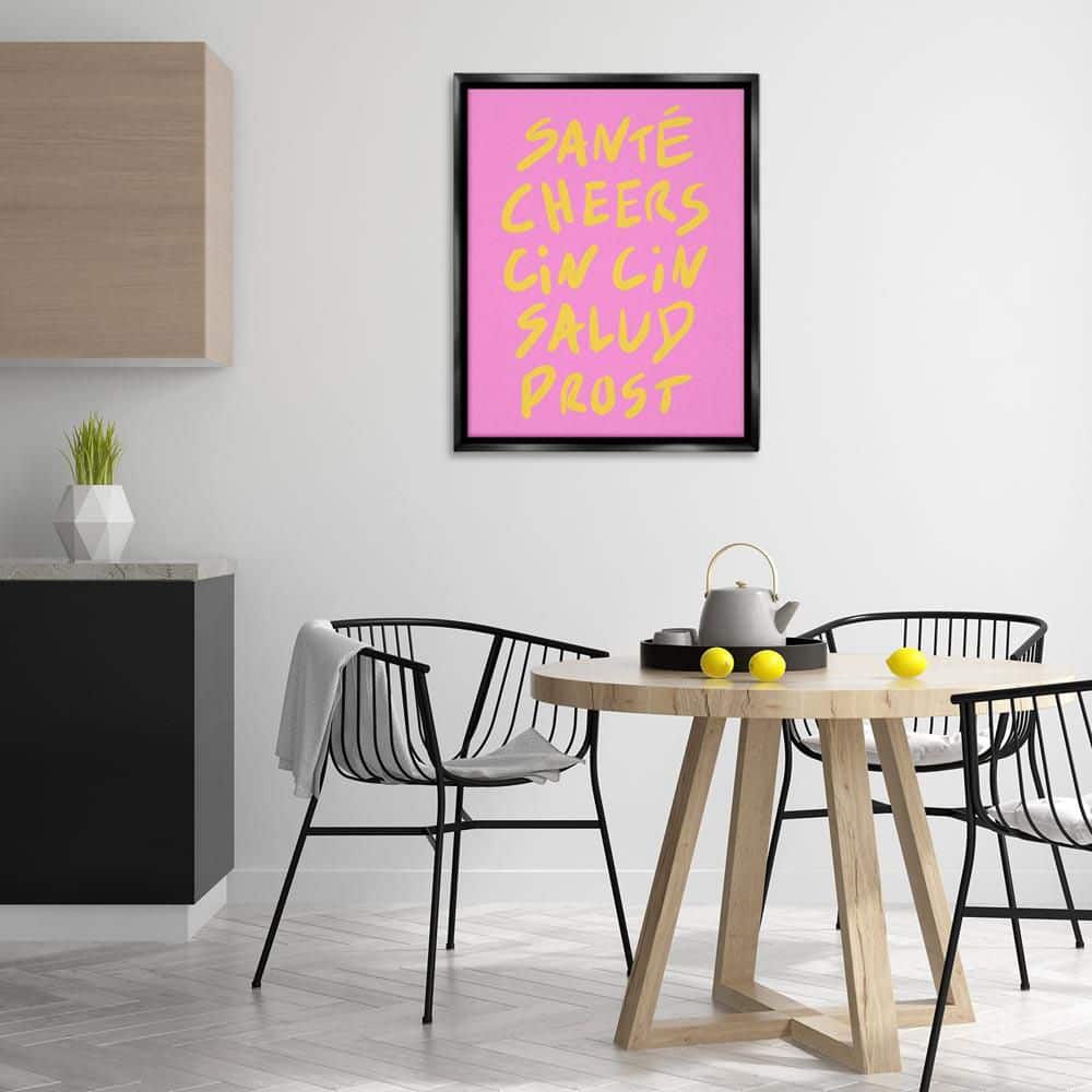 Multilingual Cheers on Pink by House of Lulu Black Floater Frame Typography Graphic Art Print 31 in. x 25 in. price history on PriceWatchPro