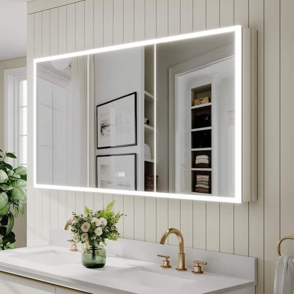 60 in. W x 30 in. H Rectangular Aluminum LED Lighted Medicine Cabinet with Mirror