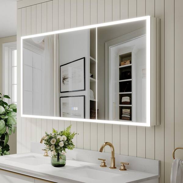 60 in. W x 30 in. H Rectangular Aluminum LED Lighted Medicine Cabinet with Mirror