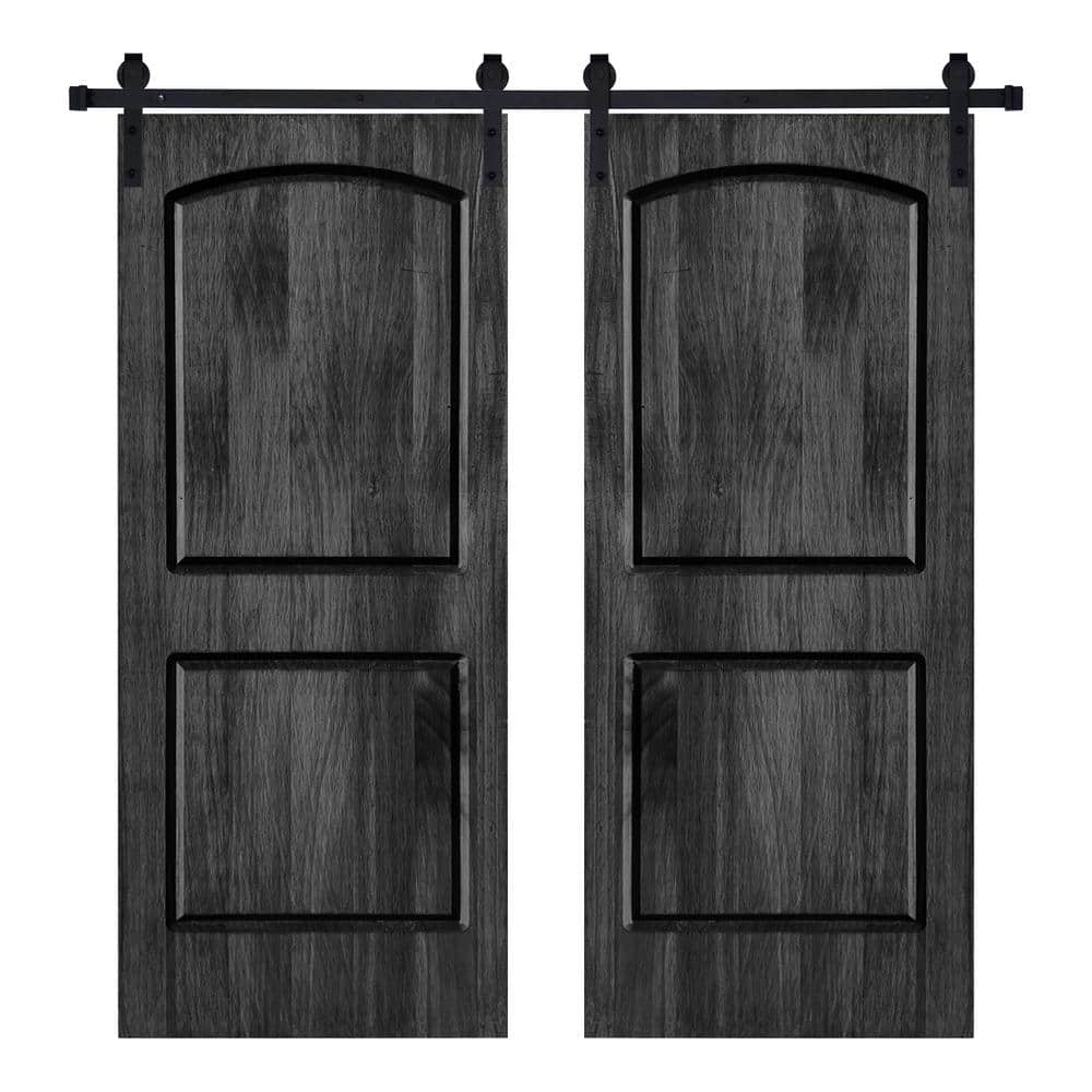 Modern 2Panel-Roman Designed 60 in. x 80 in. Wood Panel Ebony Painted Double Sliding Barn Door with Hardware Kit price history on PriceWatchPro