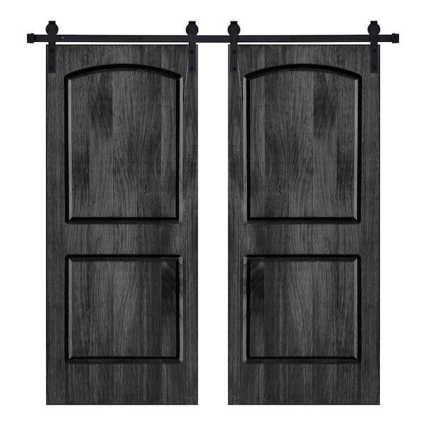 AIOPOP HOME Modern 2Panel-Roman Designed 64 in. x 84 in. Wood Panel Ebony Painted Double Sliding Barn Door with Hardware Kit