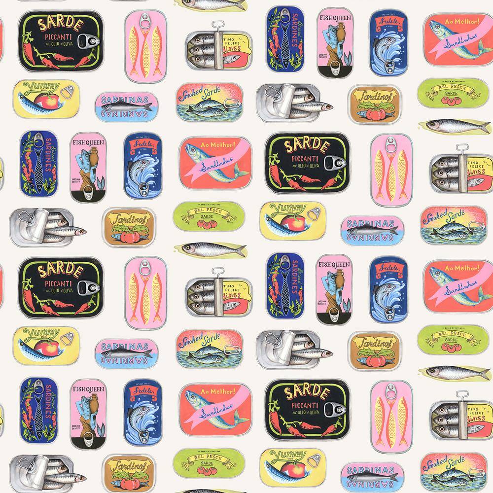rachel antonoff NuWallpaper White Sardine Tins Matte Vinyl Peel and Stick Wallpaper price history on PriceWatchPro