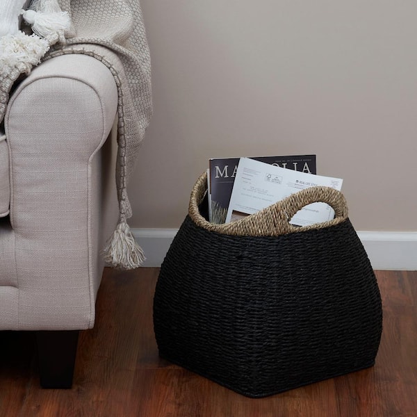 HOUSEHOLD ESSENTIALS Natural Paper Rope Basket with Handles in Natural with  Woven Wicker Storage Basket ML-4004 - The Home Depot