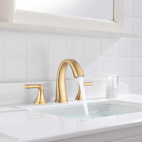 8 in. Widespread Double Handles Bathroom Faucet with Pop-Up Drain Kit Included in Brushed Gold