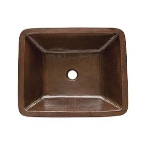 Under-Counter Rectangle Hammered Copper Bathroom Sink in Oil Rubbed Bronze