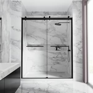 60 in. W x 74 in. H Double Sliding Frameless Shower Door in Matte Black with 5/16 in. Clear Tempered Glass