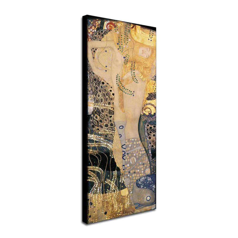 Gustav Klimt Water Serpents Gold and Beige Canvas Art 32'' x 14''
