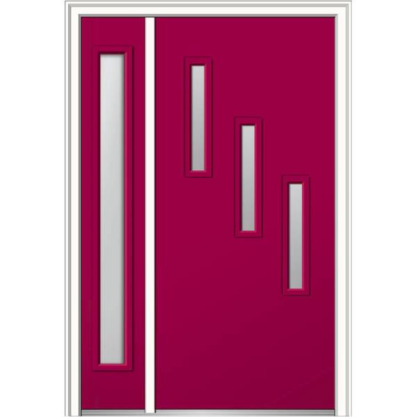 MMI Door 51 in. x 81.75 in. Davina Clear Low-E Glass Right-Hand 3-Lite Modern Painted Steel Prehung Front Door with Sidelite