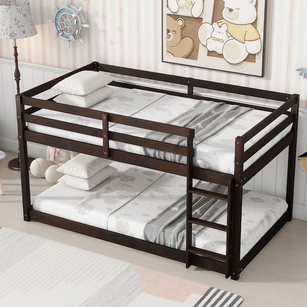 Espresso Brown Twin over Twin Size Bunk Bed with Ladder