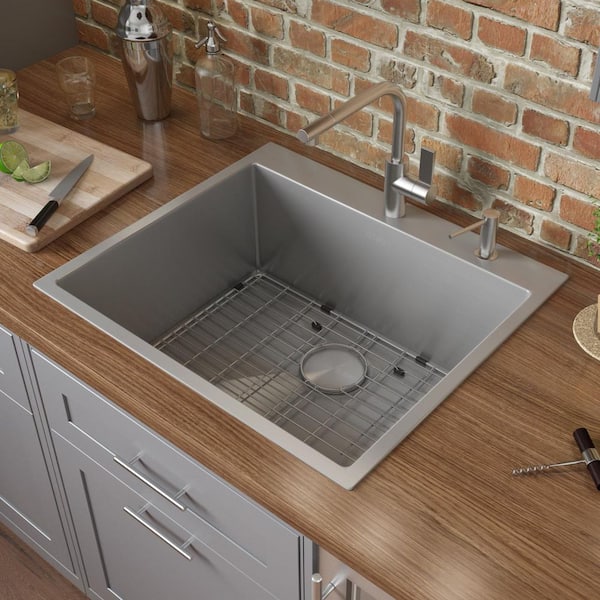 Tirana Pro 24 in. Drop-in Topmount Single Bowl 16-Gauge Stainless Steel Kitchen Sink with Rounded Corners