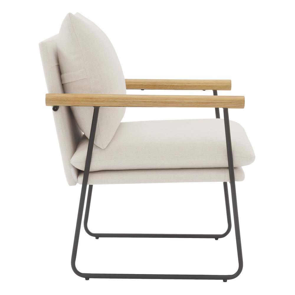 Ivory Barrel Accent Chair with Metal Frame and Wooden Arms